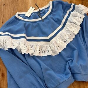 Anthropologie Top w/ Eyelet Ruffle M  NWT